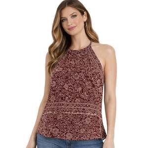 Ann Taylor Silk Halter Top Womens 12 Burgundy Floral Paisley Boho Sleeveless